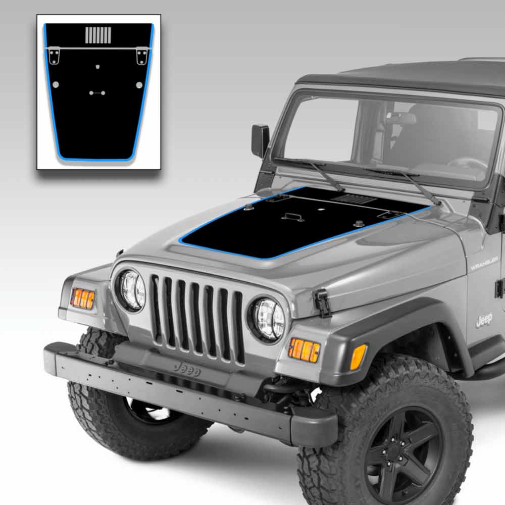 Jeep Wrangler Hood Vinyl Graphics Decal Stripe Kit for Jeep TJ 1996-2006 Blue Outer Stripe