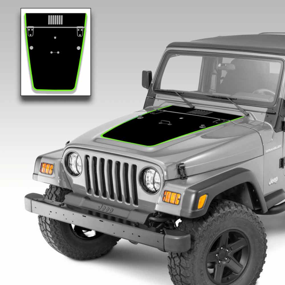 Jeep Wrangler Hood Vinyl Graphics Decal Stripe Kit for Jeep TJ 1996-2006 Green Outer Stripe