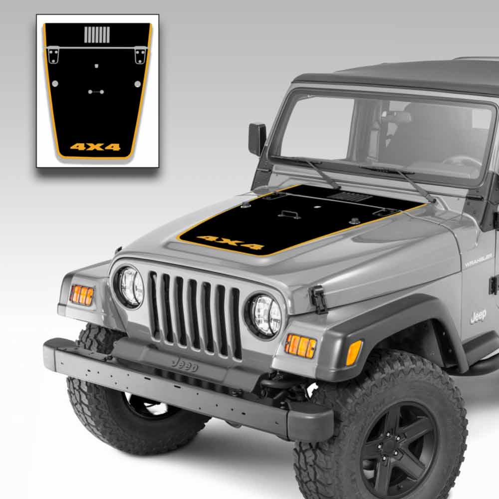 Jeep Wrangler Hood Vinyl Graphics Decal Stripe Kit for Jeep TJ 1996-2006  Orange 4x4