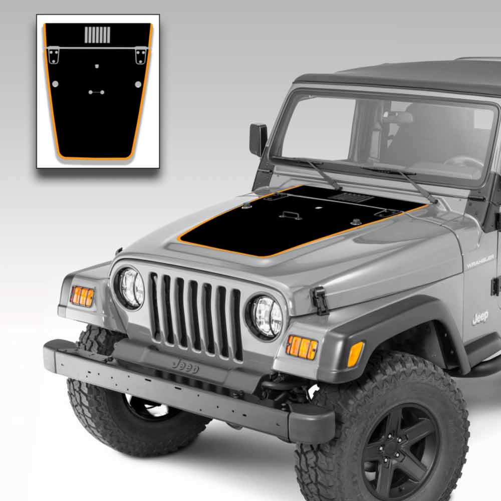 Jeep Wrangler Hood Vinyl Graphics Decal Stripe Kit for Jeep TJ 1996-2006 Orange Outer Stripe