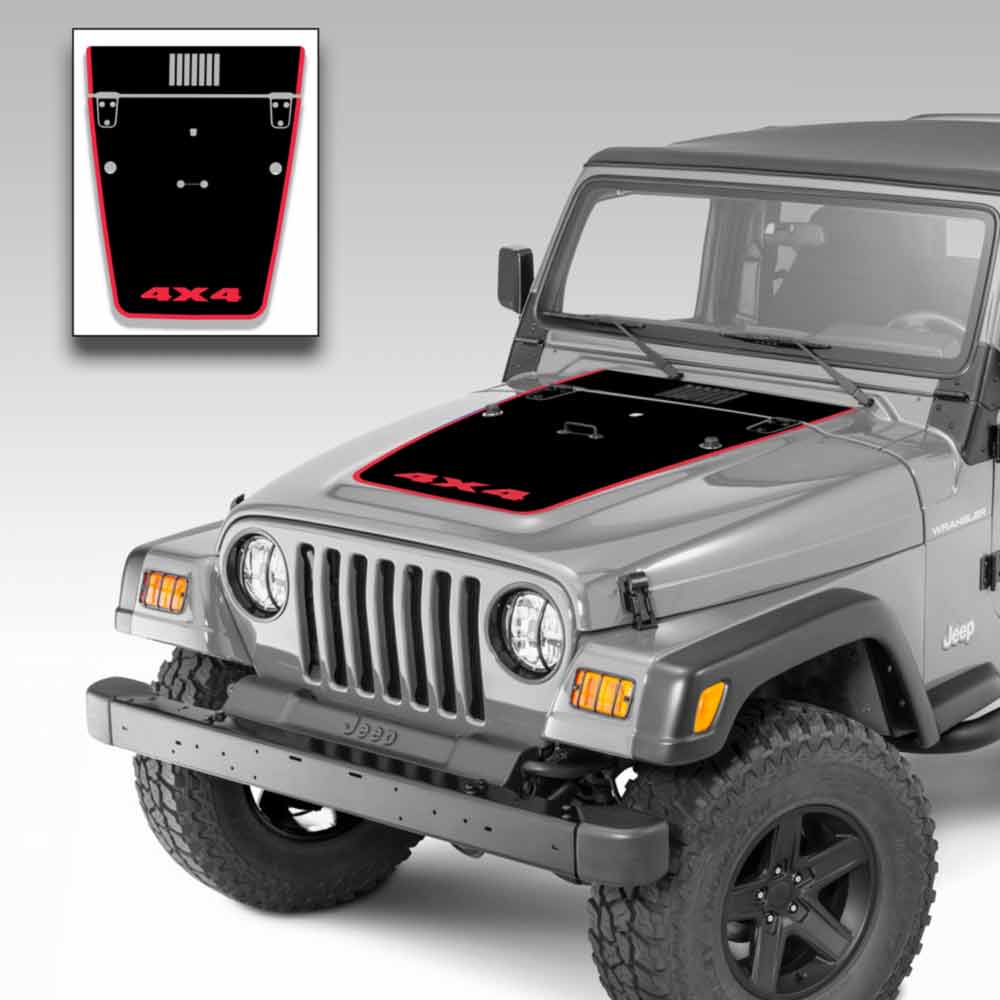 Jeep Wrangler Hood Vinyl Graphics Decal Stripe Kit for Jeep TJ 1996-2006  Red 4x4 