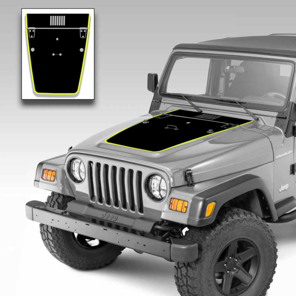 Jeep Wrangler Hood Vinyl Graphics Decal Stripe Kit for Jeep TJ 1996-2006 Yellow Outer Stripe