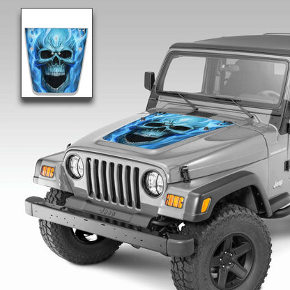 Jeep Wrangler Hood Vinyl Graphics Decal Flaming Skull Kit for Jeep TJ 1996-2006 Shorty Blue