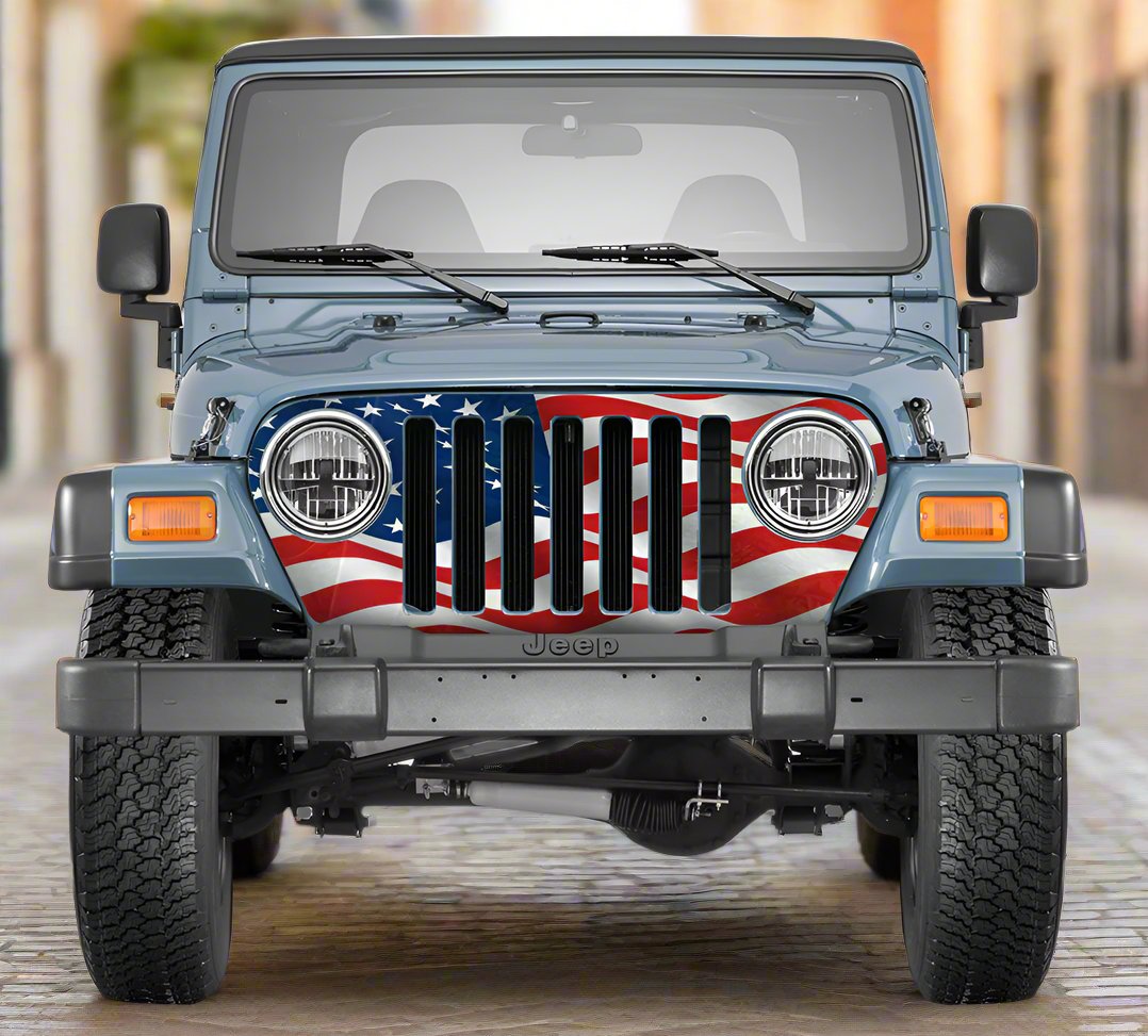 TJ Jeep Grill Wraps Wavy American Flag