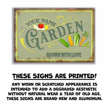 Personalized Green Metal Garden Sign - Wall Art Vintage Metal Sign 12" x 8”