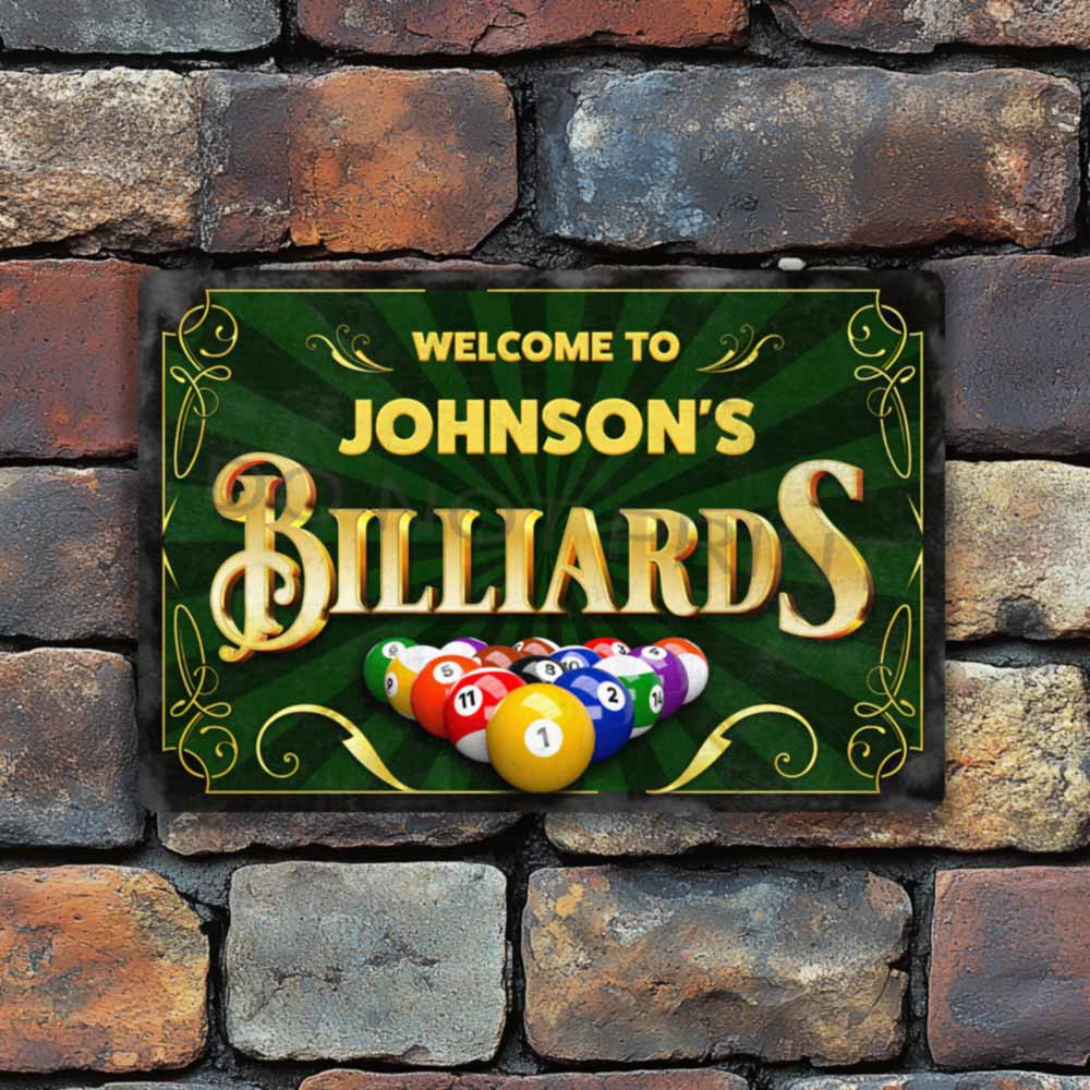 Personalized Vintage Billiards Rusty Metal Sign - Wall Art Vintage Metal Sign 12" x 8”