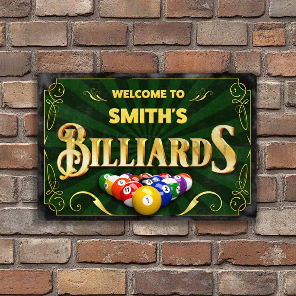 Personalized Vintage Billiards Rusty Metal Sign - Wall Art Vintage Metal Sign 12" x 8”