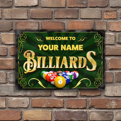 Personalized Vintage Billiards Rusty Metal Sign - Wall Art Vintage Metal Sign 12" x 8”