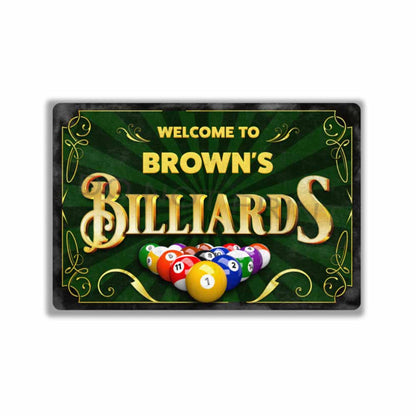 Personalized Vintage Billiards Rusty Metal Sign - Wall Art Vintage Metal Sign 12" x 8”