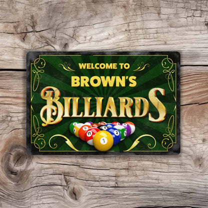 Personalized Vintage Billiards Rusty Metal Sign - Wall Art Vintage Metal Sign 12" x 8”