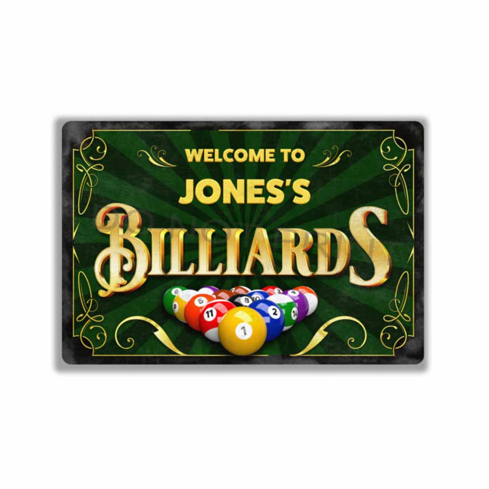 Personalized Vintage Billiards Rusty Metal Sign - Wall Art Vintage Metal Sign 12" x 8”