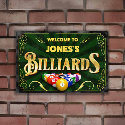 Personalized Vintage Billiards Rusty Metal Sign - Wall Art Vintage Metal Sign 12" x 8”