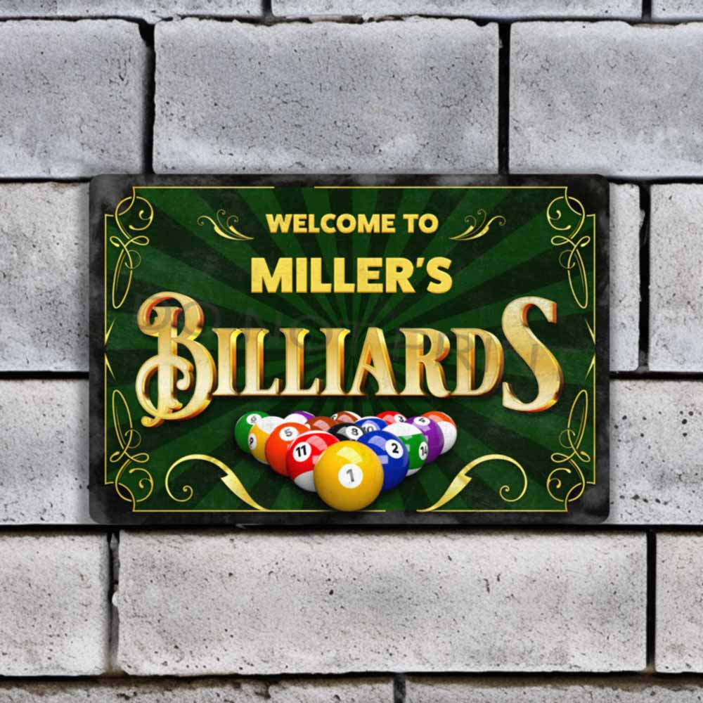 Personalized Vintage Billiards Rusty Metal Sign - Wall Art Vintage Metal Sign 12" x 8”