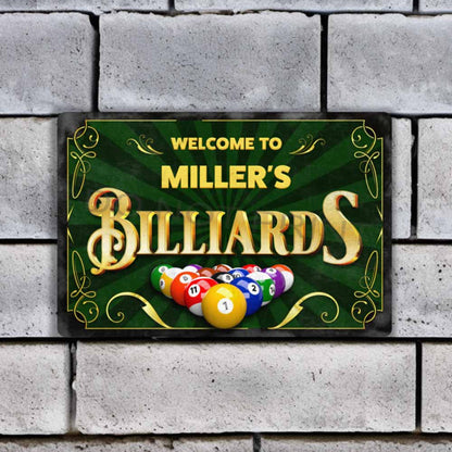 Personalized Vintage Billiards Rusty Metal Sign - Wall Art Vintage Metal Sign 12" x 8”