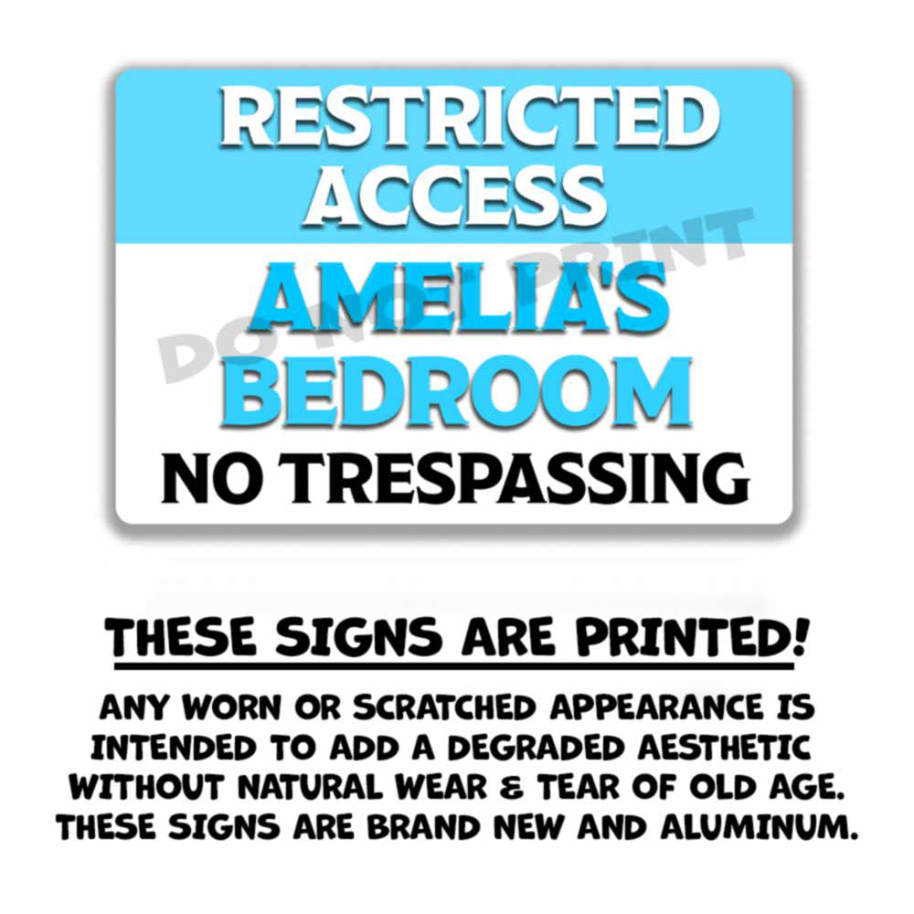 Personalized Blue Sign Restricted Access Bedroom Sign Wall Art Vintage Metal Sign 12" x 8”