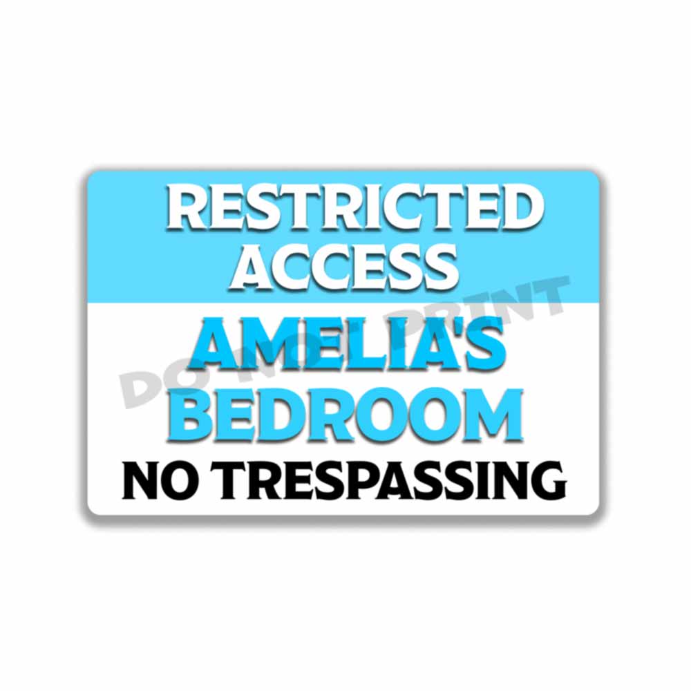 Personalized Blue Sign Restricted Access Bedroom Sign Wall Art Vintage Metal Sign 12" x 8”