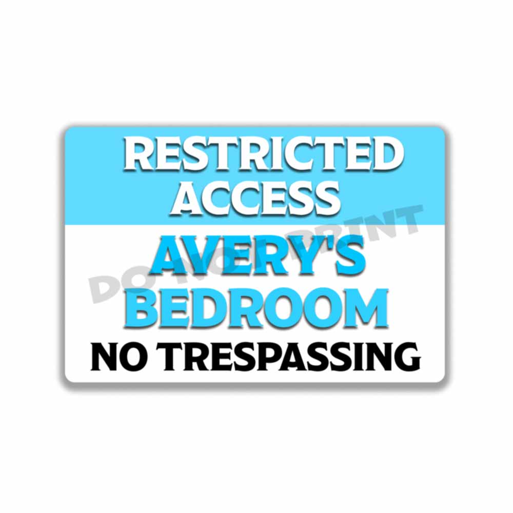 Personalized Blue Sign Restricted Access Bedroom Sign Wall Art Vintage Metal Sign 12" x 8”