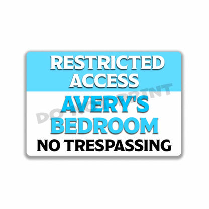 Personalized Blue Sign Restricted Access Bedroom Sign Wall Art Vintage Metal Sign 12" x 8”