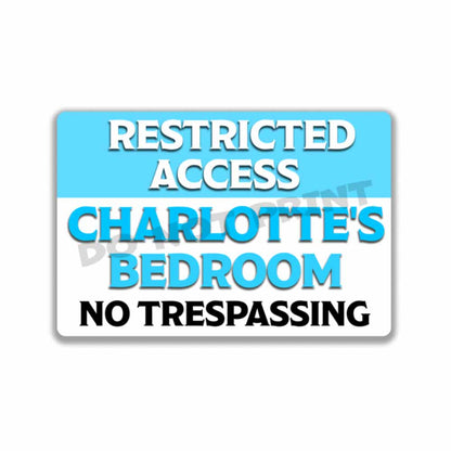 Personalized Blue Sign Restricted Access Bedroom Sign Wall Art Vintage Metal Sign 12" x 8”