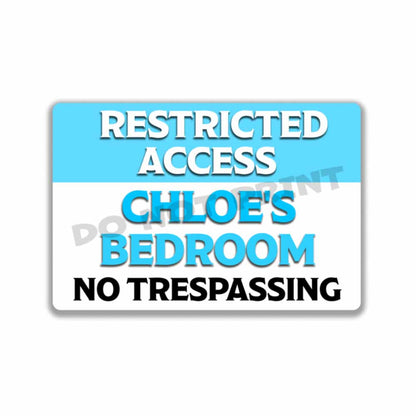 Personalized Blue Sign Restricted Access Bedroom Sign Wall Art Vintage Metal Sign 12" x 8”