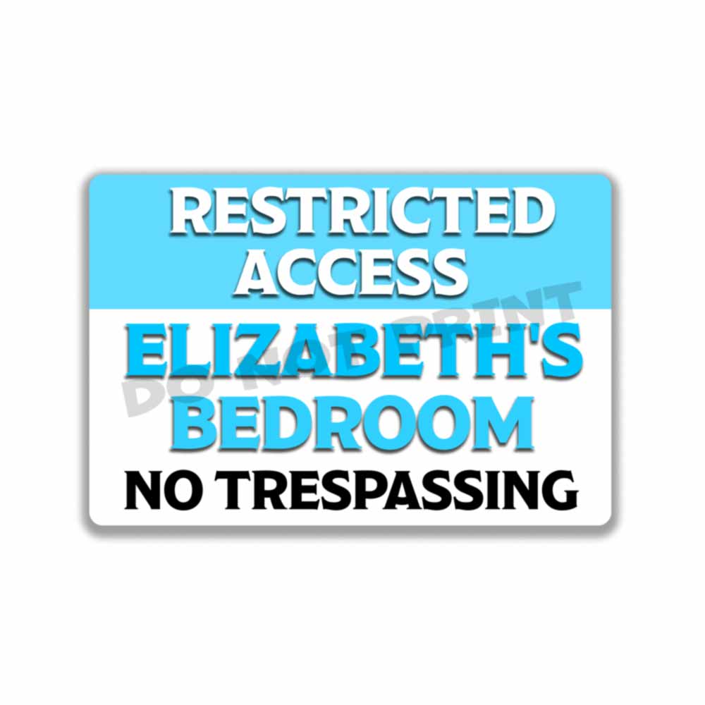 Personalized Blue Sign Restricted Access Bedroom Sign Wall Art Vintage Metal Sign 12" x 8”