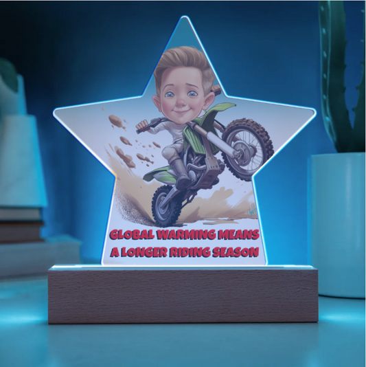 Child Riding a Dirt Bike Caricature From Photo Acrylic Star Plaque