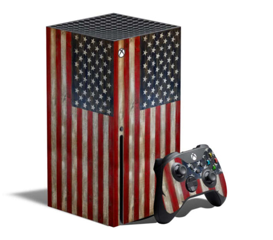 Xbox Console Wrap - Wooden American Flag Rustic - Series X