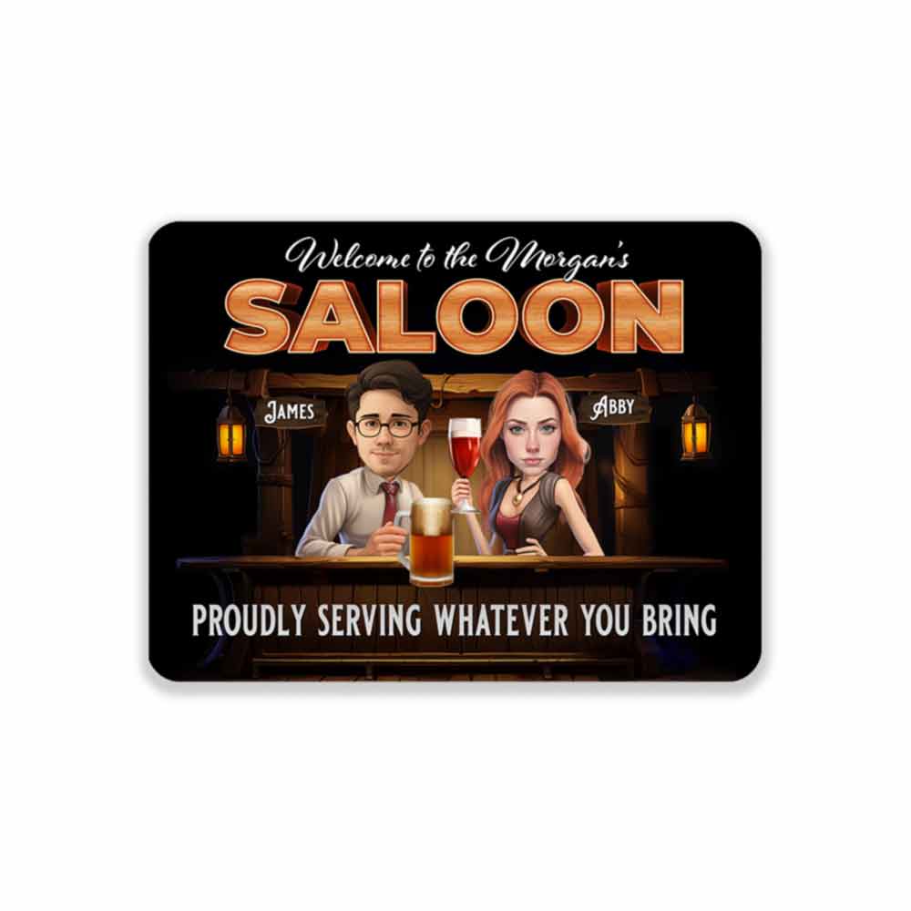 Bar Sign Personalized from Photo Western Saloon Design Custom Caricature Metal Sign