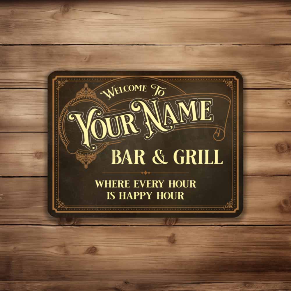 Personalized Vintage Bar and Grill Sign - Vintage Pub Sign Classic Wall Art Metal Sign 12" x 9”