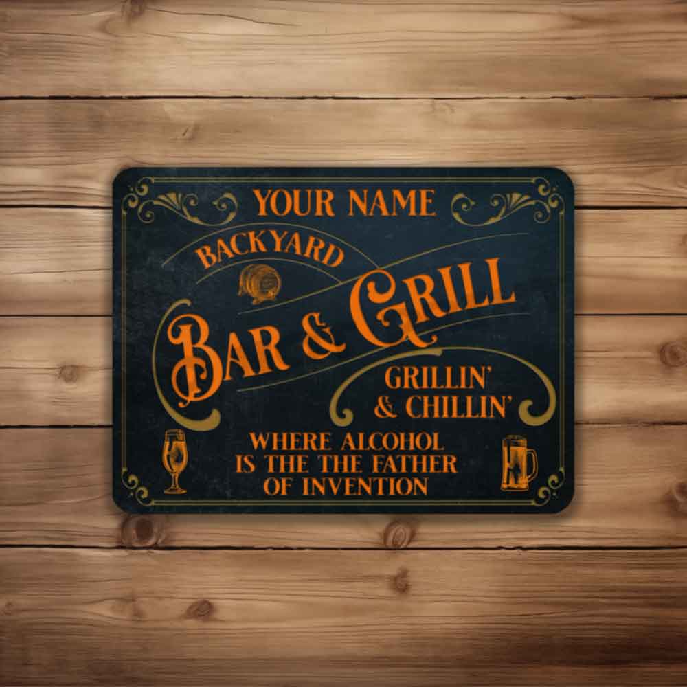 Personalized Bar Sign Vintage Old Blue Metal Sign Where Alcohol is the Father of Invention