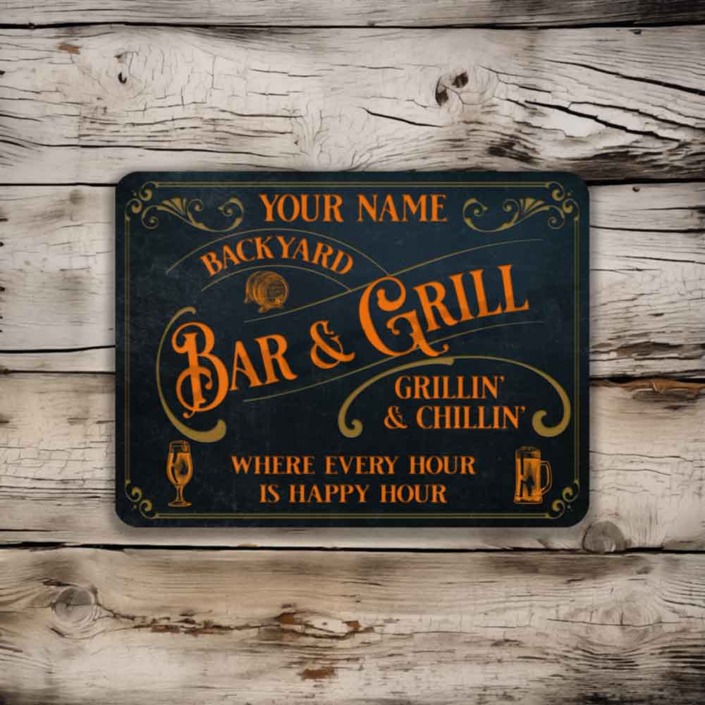 Personalized Bar Sign Vintage Old Blue Metal Sign Every Hour is Happy Hour