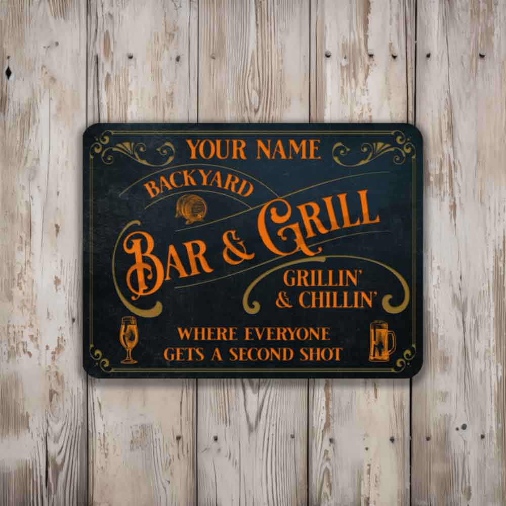 Personalized Bar Sign Vintage Old Blue Metal Sign Where Everyone Gets a Second Shot