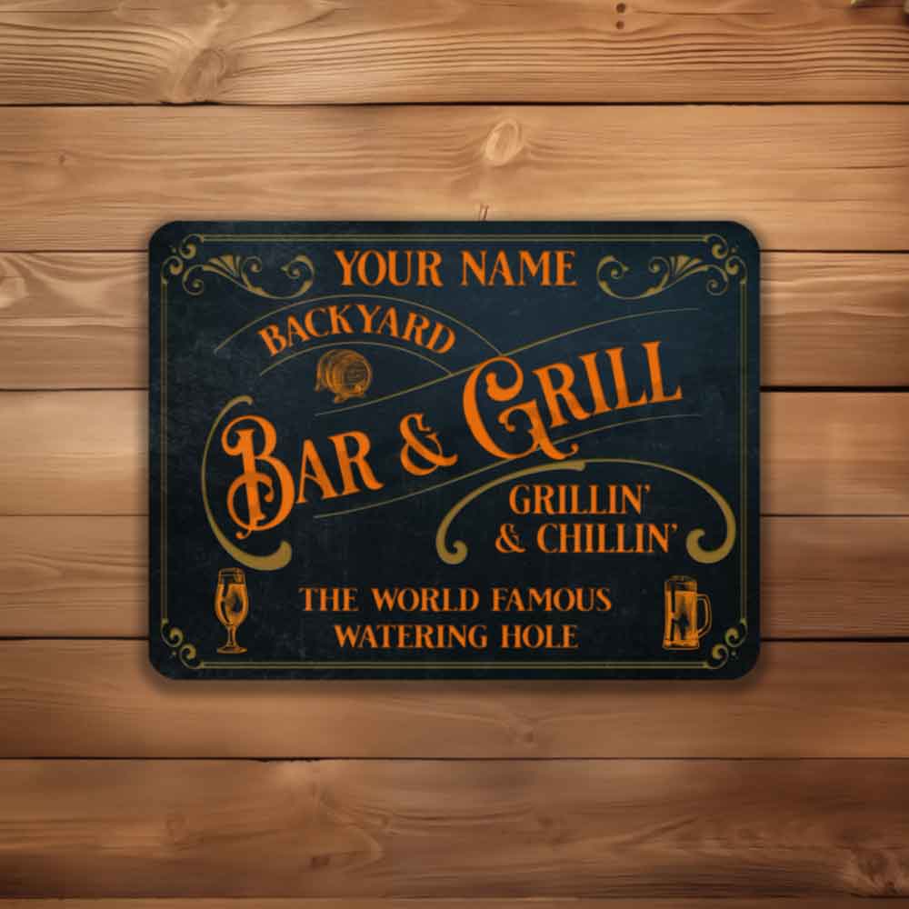 Personalized Bar Sign Vintage Old Blue Metal Sign The World Famous Watering Hole