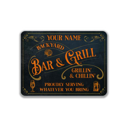 Personalized Bar Sign Vintage Old Blue Metal Sign Proudly Serving Whatever You Bring