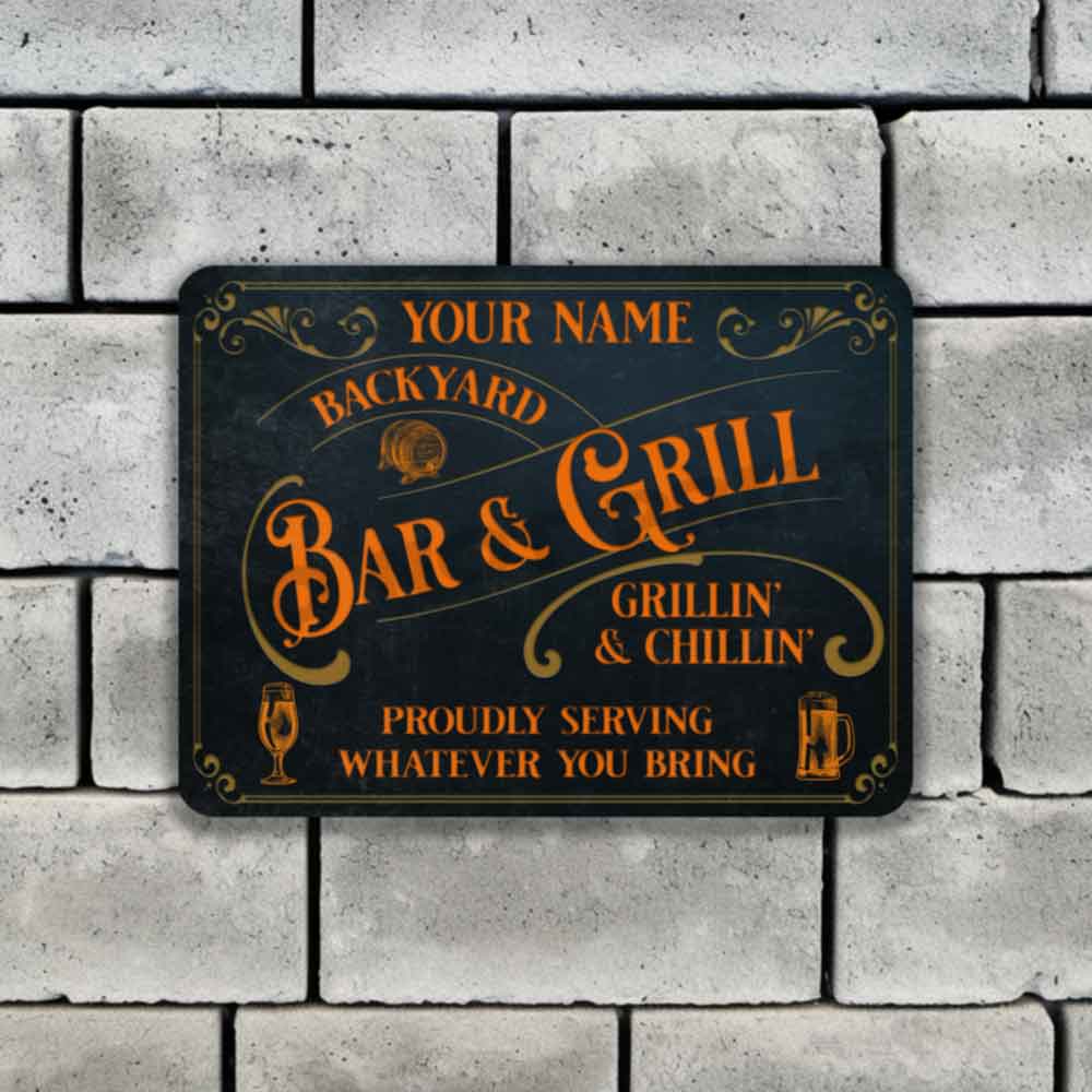 Personalized Bar Sign Vintage Old Blue Metal Sign Proudly Serving Whatever You Bring
