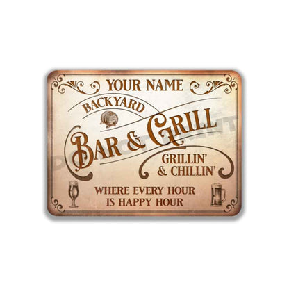 Personalized Bar Sign Vintage Rusty White Metal Sign - Vintage Pub Sign Classic Wall Art Metal Sign 12" x 9”