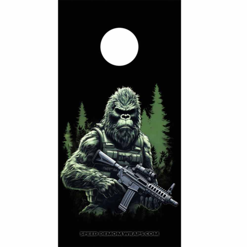 Bigfoot Hunting Cornhole Wraps RIGHT