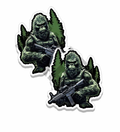 Bigfoot Hunting Military Style Die Cut Mirrored Stickers