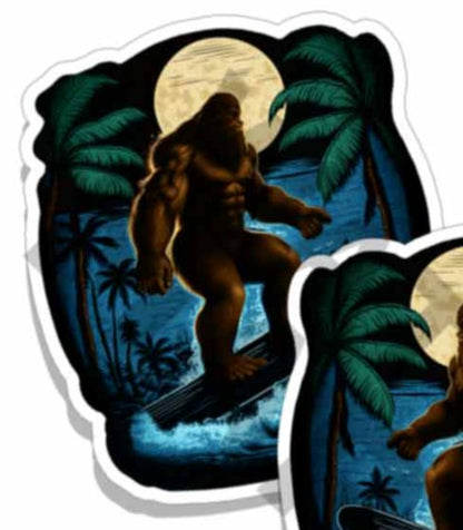 Bigfoot Surfing Tropical Die Cut Mirrored LEFT