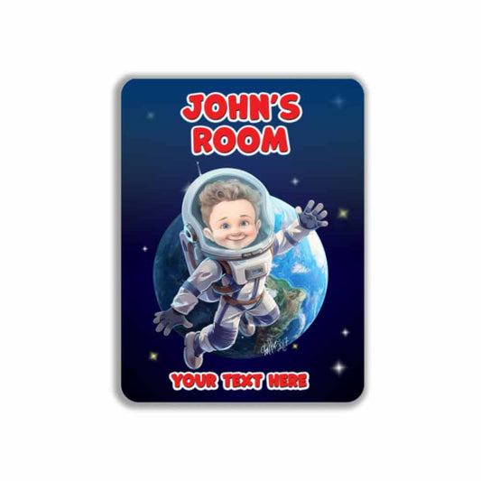Child Astronaut in Space Caricature Metal Sign Portrait from Photo 12" x 9”