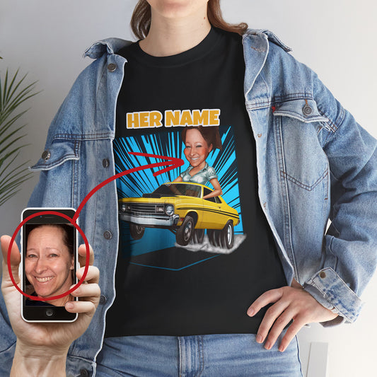 Personalized Plymouth Duster Car Caricature Custom T-Shirt From Photo