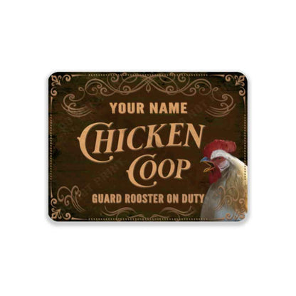 Rustic Brown Chicken Coop Sign Guard Rooster On Duty