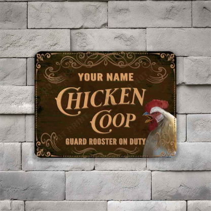 Rustic Brown Chicken Coop Sign  Guard Rooster on Duty