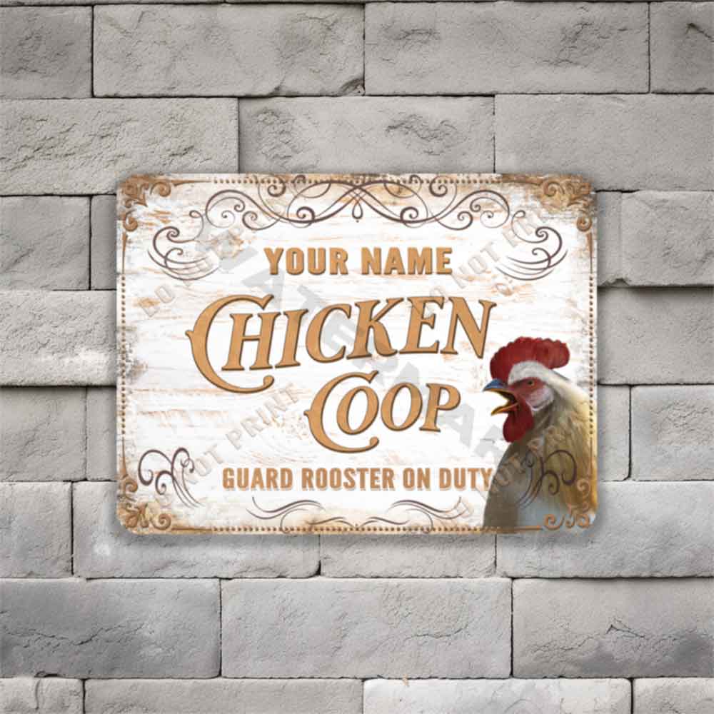 Chicken File. Sign Personalized Chicken Coop Vintage White Metal Sign - Chicken Barn Wall ...