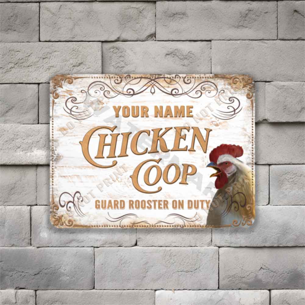 Vintage White Chicken Coop Sign Guard Rooster On Duty