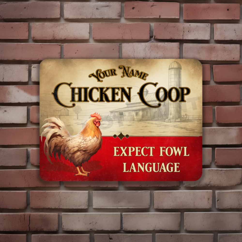 Chicken Compass Sign Personalized Chicken Red and White Metal Sign - Chicken Coop Barn Wall ...