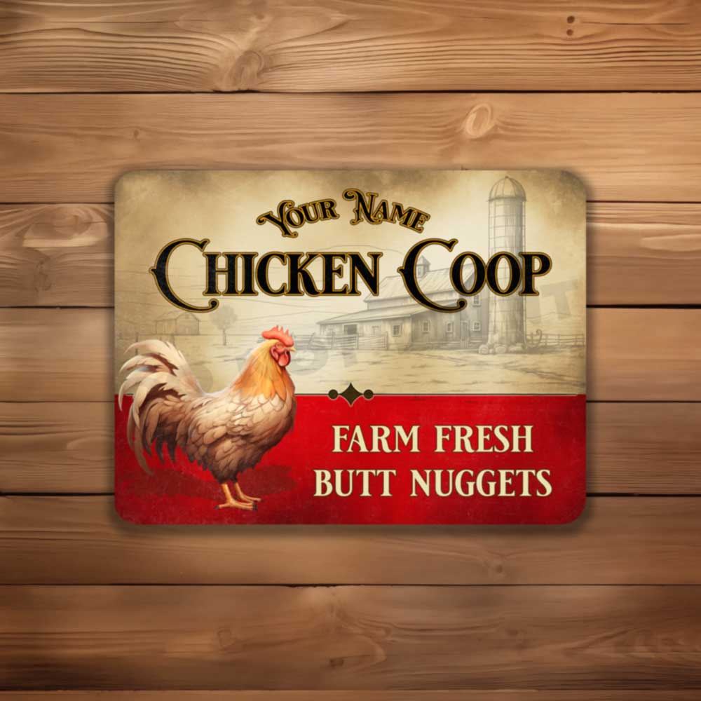 Personalized Red and White Chicken Coop Sign  Farm Fresh Butt Nuggets