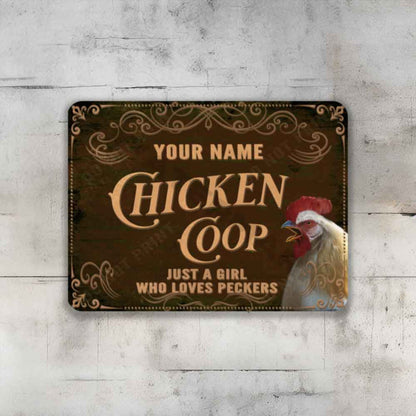 Rustic Brown Chicken Coop Sign Just A Girl Who Loves Peckers