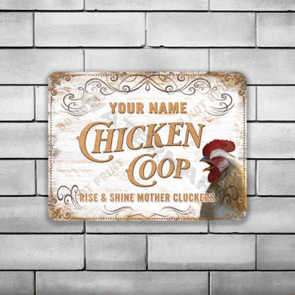 Vintage White Chicken Coop Sign Rise and Shine Mother Cluckers