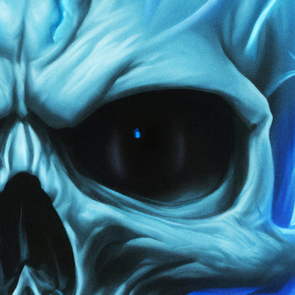 Blue Flaming Skull CLOSE UP